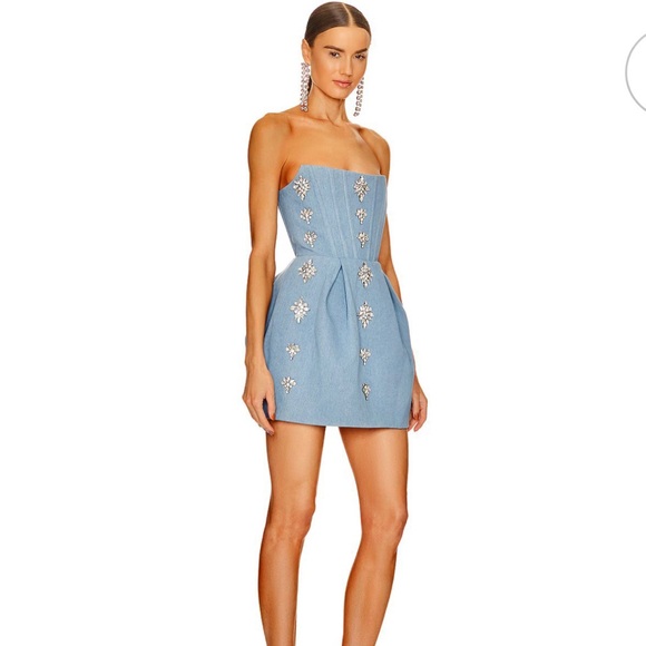 Bronx and Banco - Maraya Denim jean Blue Diamond Embellished Mini Dress- Revolve - Picture 7 of 7